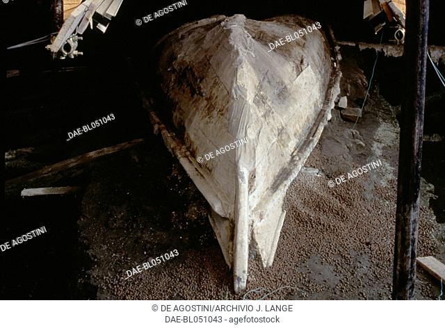 Boat uncovered during recent excavations, Herculaneum (UNESCO World Heritage List, 1997), Campania, Italy. Roman civilisation