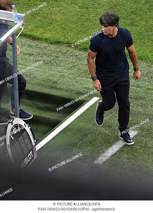 23 June 2018, Sochi, Russia - Soccer World Cup, Germany vs Sweden, Group Stage, Group F, 2nd matchday, Sochi Stadium: Headcoach Joachim Loew leaves the field at...