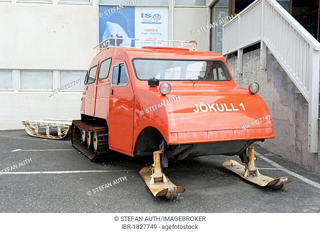 Old red snowmobile, Ski-Doo, Joekull 1, Hoefn, Iceland, Scandinavia, Northern Europe, Europe