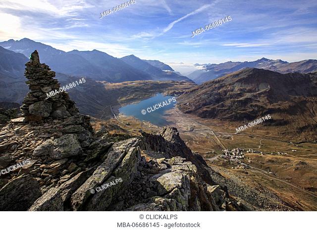 View of Lake Montespluga from Pizzo Della Casa Chiavenna Valley Spluga Valley Valtellina Lombardy Italy Europe