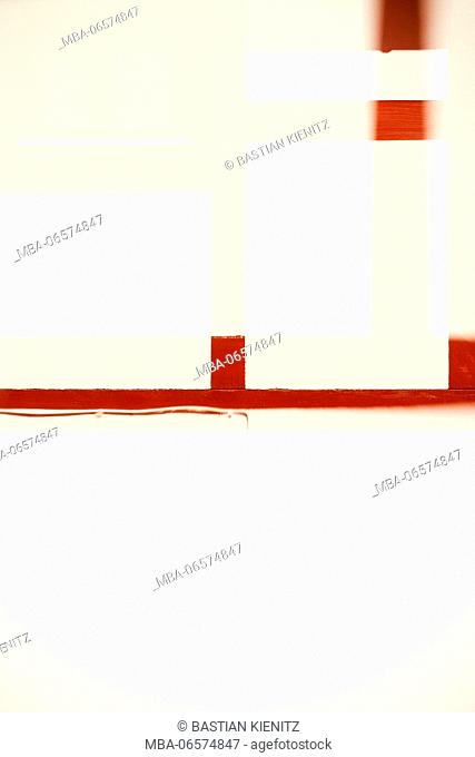 The abstract double exposure of the beam construction of a half-timbered house with window