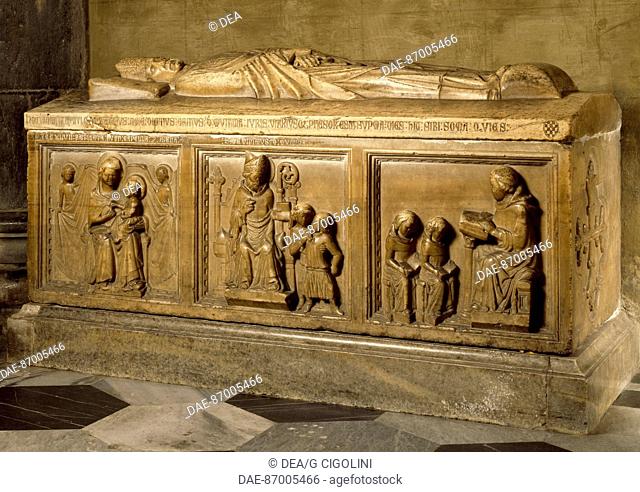 Sarcophagus of Bishop Bonifacio from Modena, 1347, Cathedral of Santa Maria Assunta, Como. Italy, 14th century