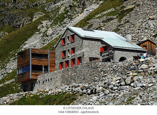 Switzerland, Graubünden, Grisons, Tschierva, mountain hut, hut, Val Roseg, Engadin, mountain house, stones