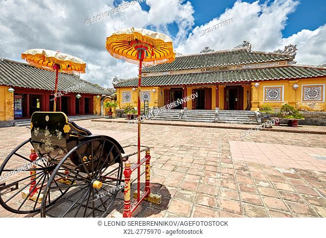 Traditional rickshaw carriage at Truong Sanh Palace. Imperial City (The Citadel), Hue, Vietnam