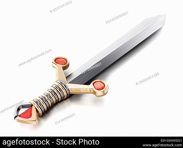 Old antique sword isolated on white background. 3D illustration