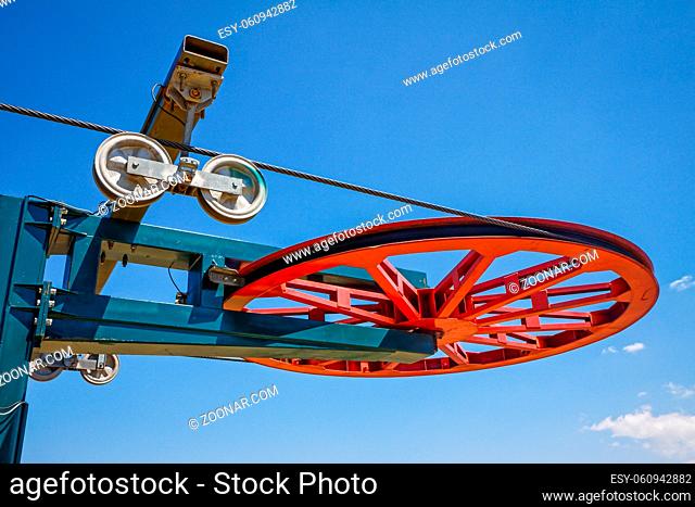 MOUNT OLYMPOS, CYPRUS/GREECE - JULY 21 : Close-up of part of the machinery of the ski lift at Mount Olympos Cyprus on July 21, 2009