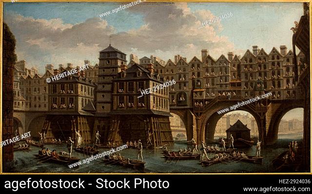 Sailors' joust, between Notre-Dame bridge and the Pont au Change, 1751. Creator: Nicolas Raguenet