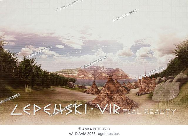 LEPENSKI VIRtual REALITY poster for a presentation at Lepenski Vir AKA Lepena Whirlpool, archaeological site of the Mesolithic Iron Gates culture of the Balkans
