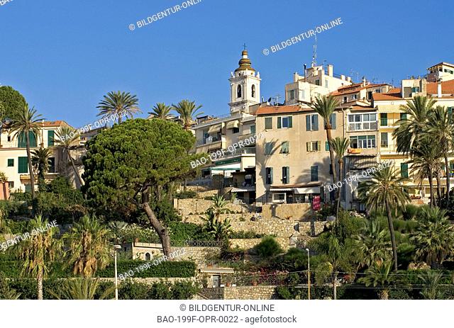 The old quarter of Bordighera in Liguria, North West Italy. The well known sea resort has small and picturesqü old town over the Cape S. Ampelio