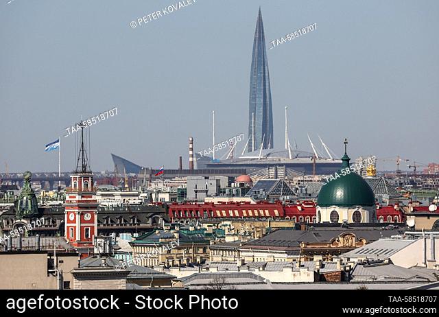 RUSSIA, ST PETERSBURG - APRIL 19, 2023: A view of a skyscraper of the Lakhta Centre, a multifunctional public and business complex. Peter Kovalev/TASS