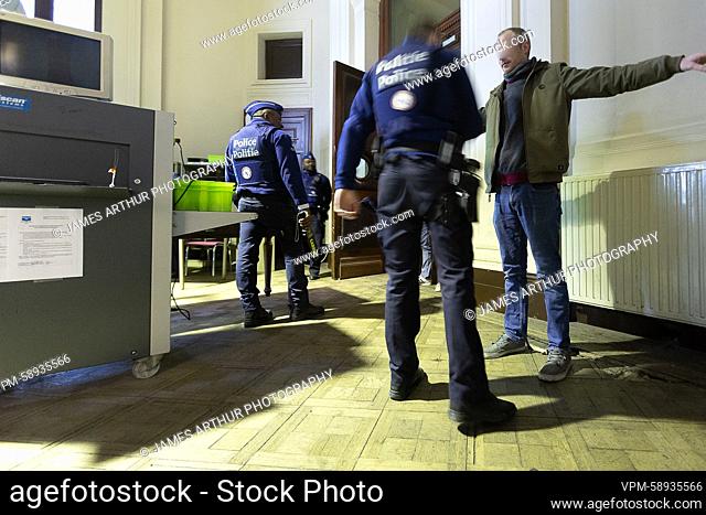 Illustration picture shows police control at the jury constitution at the trial of Jason Yamaris et Rayan Messaoudi, before the Brussels-Capital Assizes Court