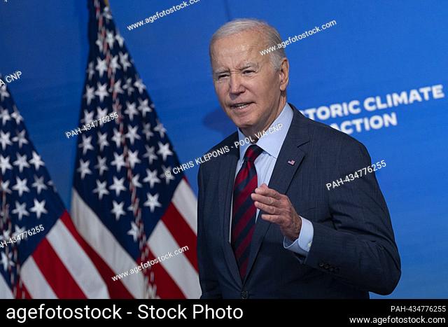 United States President Joe Biden answers a reporter’s question after making remarks on his Administration’s actions to address the climate crisis in the South...