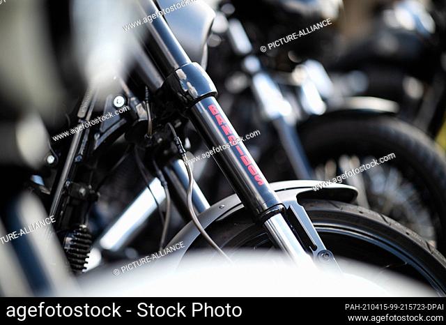 15 April 2021, North Rhine-Westphalia, Hagen: The words Bandidos MC can be read on a confiscated motorcycle. The state of North Rhine-Westphalia banned the...