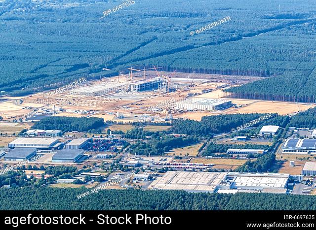 Tesla Gigafactory Berlin Brandenburg Grünheide factory construction site Giga Factory aerial view, Berlin, Germany, Europe