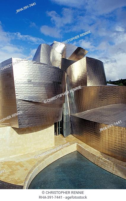 Guggenheim Museum, designed by American architect Frank O. Gehry, opened 1997, building clad in titanium sheets, Bilbao, Spain, Europe