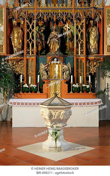 Baptismal font of Pope Benedict XVI, St Oswald Church, Marktl, Upper Bavaria, Germany