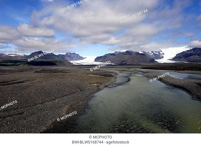 The Skaftafell and Svinafell glaciers descending from the Vatnajokull icecap, south-east Iceland, Iceland, Skaftafell National Park