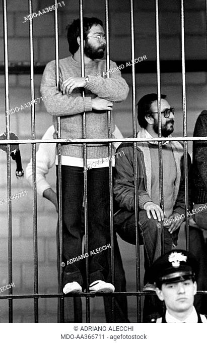 Maurice Bignami, a Prima Linea activist, on trial. Maurice Bignami, an activist of the Italian terrorist organization Prima Linea standing on the bars