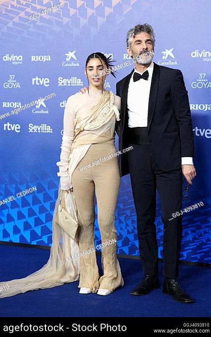 Leonardo Sbaraglia, Guadalupe Marin attends 37th Goya Awards - Red Carpet at Fibes - Conference and Exhibition on February 11, 2023 in Sevilla, Spain