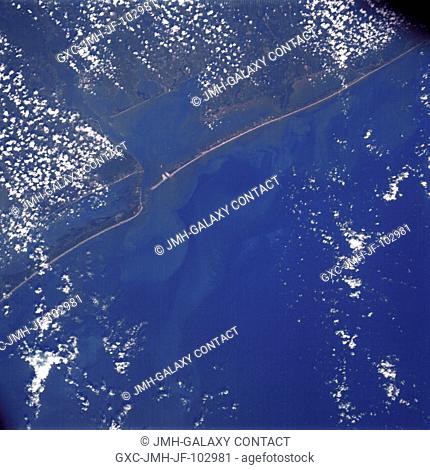 Matagorda Bay area on the Gulf Coast of Texas as seen from the Apollo 7 spacecraft during its 62nd revolution of Earth. Photographed from an altitude of 90...