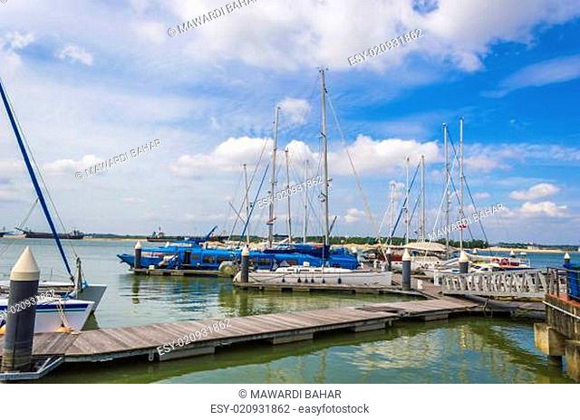 Yachts and boats in Danga Bay marina of Johor, Malaysia