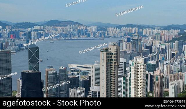 Victoria Peak, Hong Kong 19 July 2020: Hong Kong city skyline