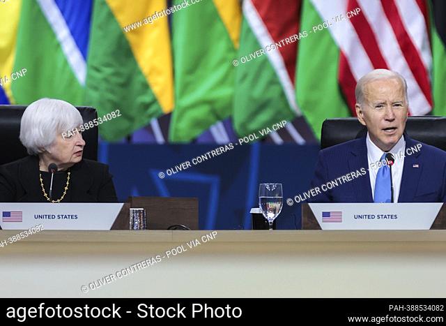 United States Secretary of the Treasury Janet Yellen and US President Joe Biden participate in the US-Africa Leaders Summit Closing Session on Promoting Food...
