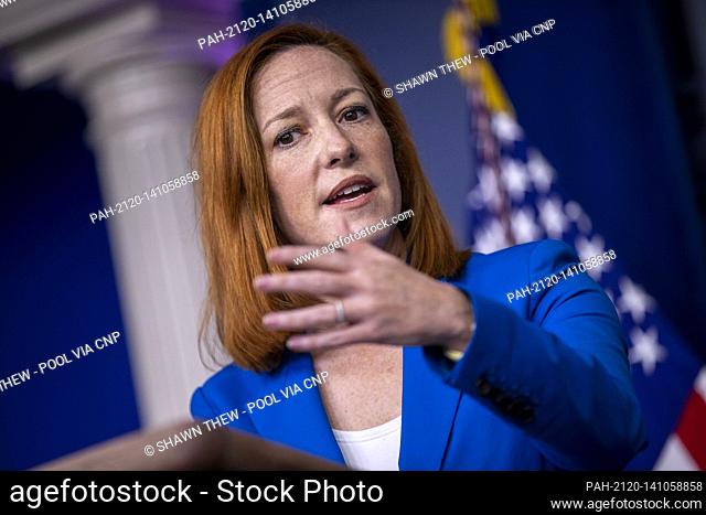 White House Press Secretary Jen Psaki responds to a question from the news media during the daily briefing in the press briefing room of the White House in...