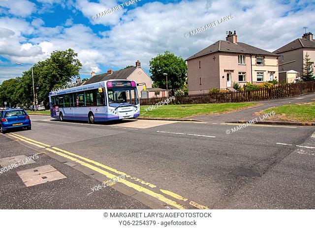 Streets of Airdrie with local bus, North Lanarkshire in Scotland, Uniteg Kingdom