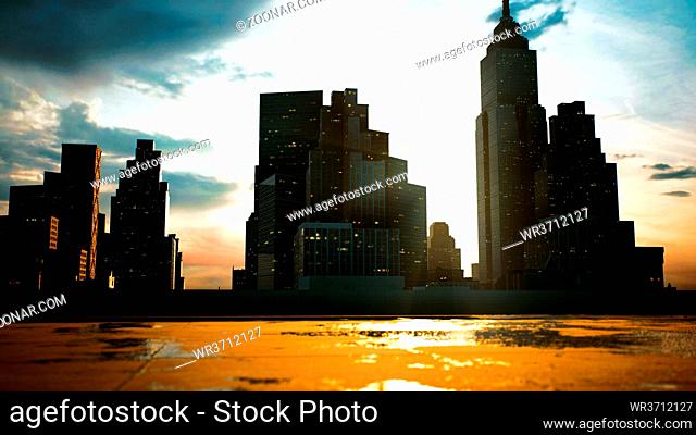 skyscrapers of big city at sunset