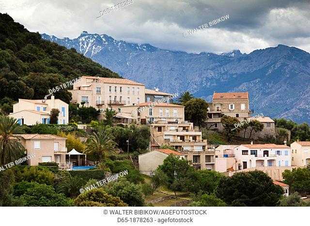 France, Corsica, Haute-Corse Department, La Balagne Region, Lumio, elevated town view