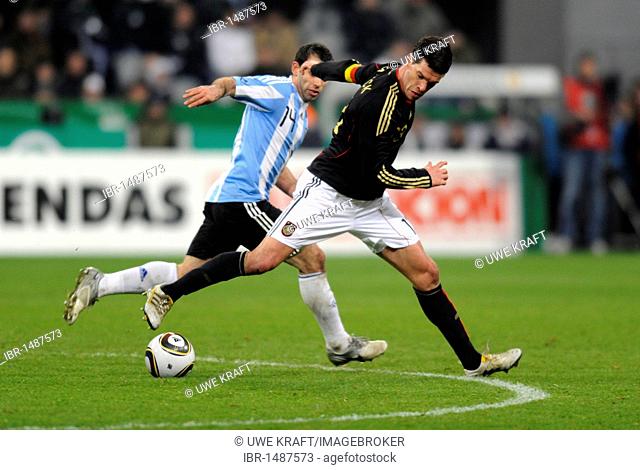 Michael Ballack, Javier Mascherano, international football match, Germany - Argentina 0:1, Allianz-Arena, Munich, Bavaria, Germany, Europe