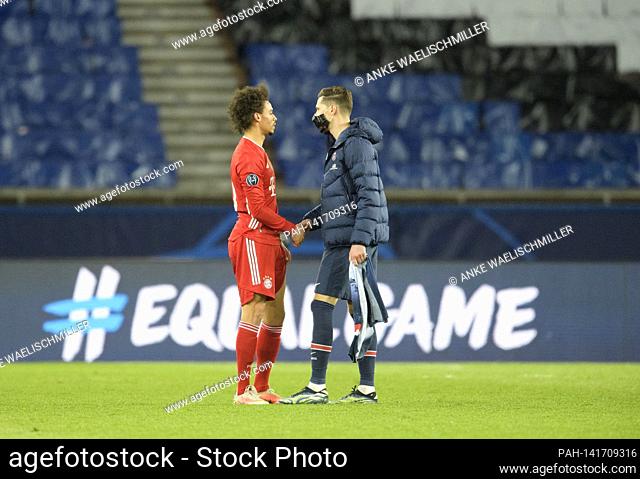 Julian DRAXLER (PSG) consoles Leroy SANE l. (M) after the game, Football Champions League, quarter-finals return match, Paris St