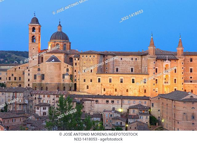 Duomo cathedral and Ducal Palace, Urbino, Marche, Italy
