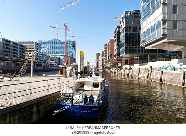 Modern residential and commercial buildings on the waterfront in Hamburg's HafenCity, Hamburg, Germany, Europe