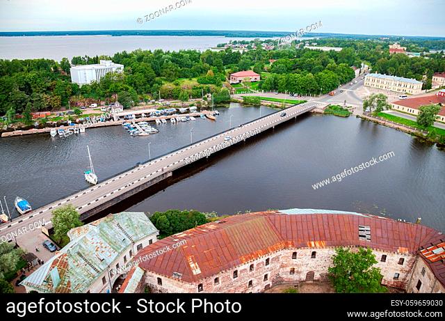 Top view on the Old City from the observation deck of the Vyborg Castle in Vyborg, Russia