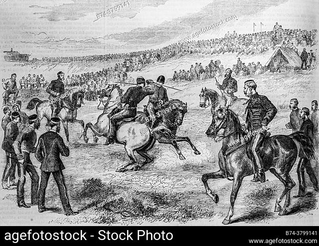 jousting of the english lancers at the aldershott camp, the illustrious universe, publisher michel levy 1868