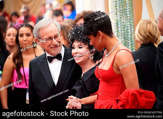 Oscar® nominees Ariana DeBose and Steven Spielberg with Rita Moreno on the red carpet of the 94th Oscars® at the Dolby Theatre at Ovation Hollywood in Los...