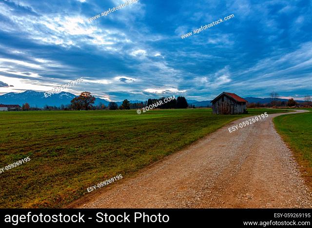 landscape with country road and blue sky
