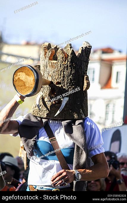 Lisbon, Portugal - May 10, 2014: Parade of costumes and traditional masks of Iberia at the VIII International Festival of Iberian Masks