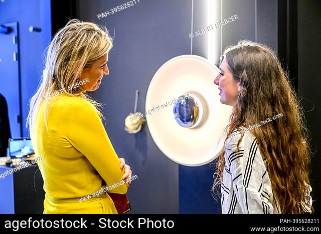 Queen Maxima of The Netherlands at Kazerne in Eindhoven, on February 16, 2023, for a work visit to designers in Eindhoven