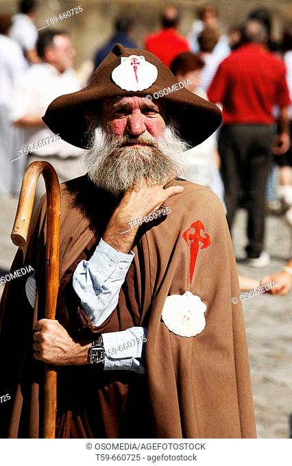 Man dressed like pilgrims at Santiago de Compostela, Spain