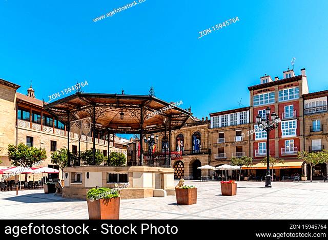 Haro, Spain - August 6, 2020: Peace Square in medieval village of Haro