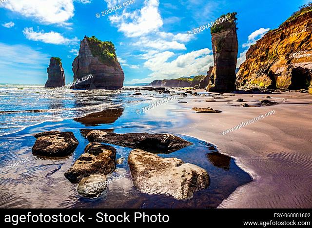 Exotic journey to the end of the world. North Island, New Zealand. Famous rocks
