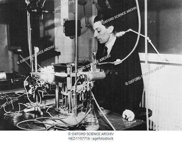 Frederic Joliot, French physicist, c1930. The apparatus is a Wilson cloud chamber. Joliot (1900-1958) became assistant to Marie Curie in 1925
