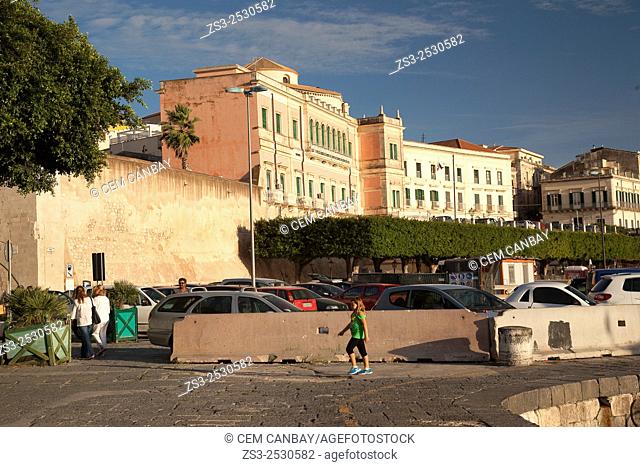 Waterfront buildings at the historic center, Ortigia, Syracuse, Sicily, Italy, Europe