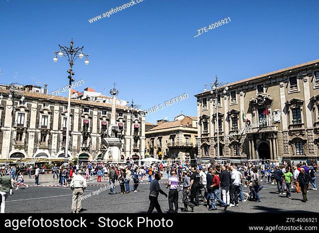 Piazza del Duomo. Cityscape. Metropolitan City of Catania, Sicily, Italy