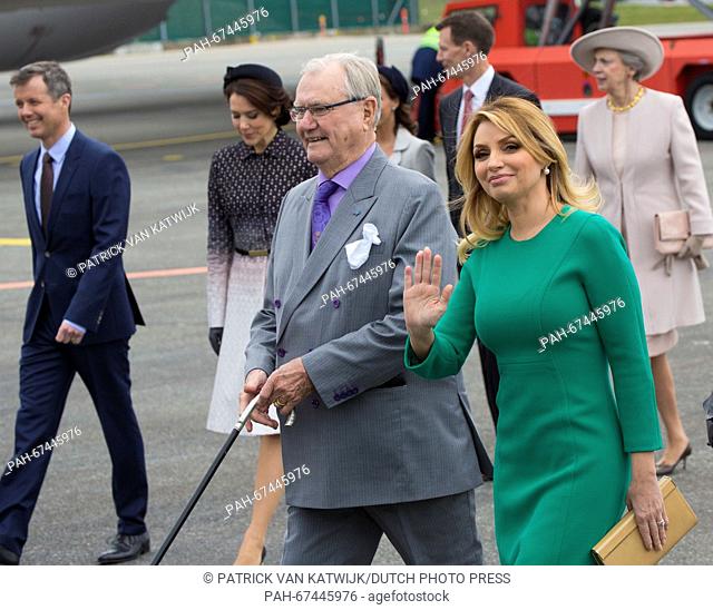 Queen Margrethe and Prince Henrik welcome President Enrique Pena Nieto and his wife Angelica Rivera of Mexico at the Airport of Copenhagen, Denmark