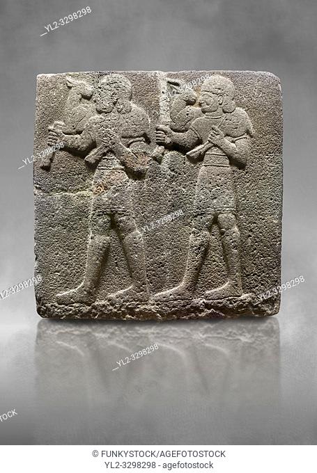 Hittite monumental relief sculpted orthostat stone panel of a Procession Basalt, KarkamÄ±s, (KargamÄ±s), Carchemish (Karkemish), 900-700 B. C