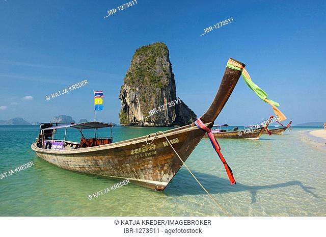 Long-tail boat at Laem Phra Nang Beach, Krabi, Thailand, Asia